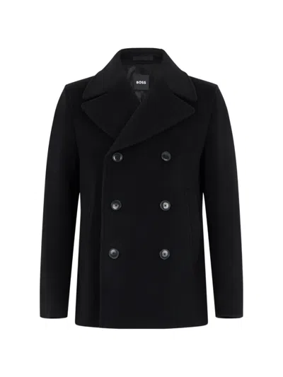 Hugo Boss Slim-fit Double-breasted Short Coat In A Wool Blend In Black