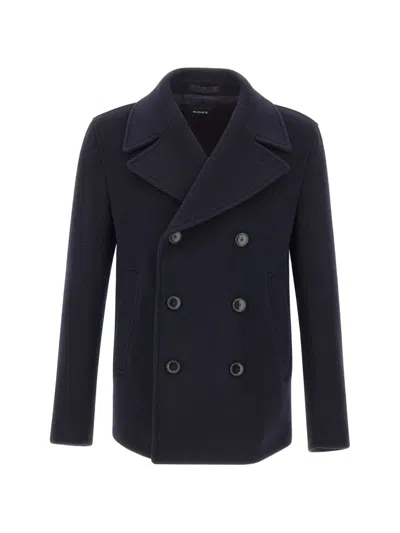 Hugo Boss Slim-fit Double-breasted Short Coat In A Wool Blend In Blue