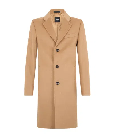 Hugo Boss Slim-fit Formal Wool Coat With Cashmere In Brown