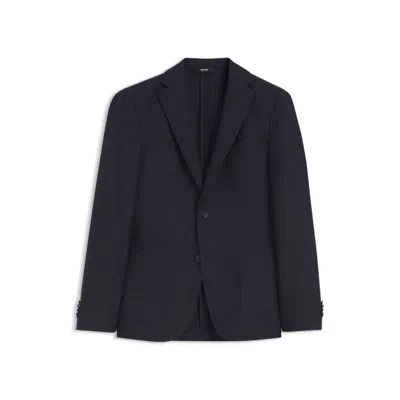 Hugo Boss Slim-fit Jacket In Virgin Wool And Linen In Blue