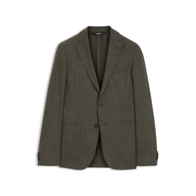 Hugo Boss Slim-fit Jacket In Virgin Wool And Linen In Green