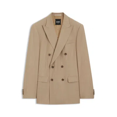 Hugo Boss Slim-fit Jacket In Virgin Wool Serge In Brown