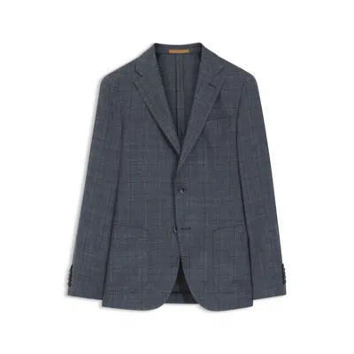 Hugo Boss Slim-fit Jacket In Virgin Wool, Silk And Linen In Blue