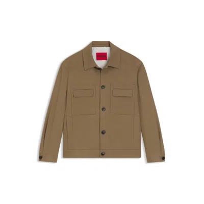 Hugo Boss Slim-fit Jacket In Wrinkle-resistant Twill In Brown