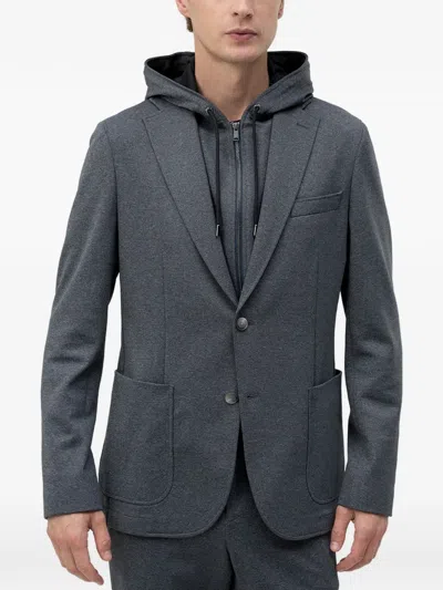 Hugo Boss C-hanry Wool Drawstring Hood Sport Coat In Gray