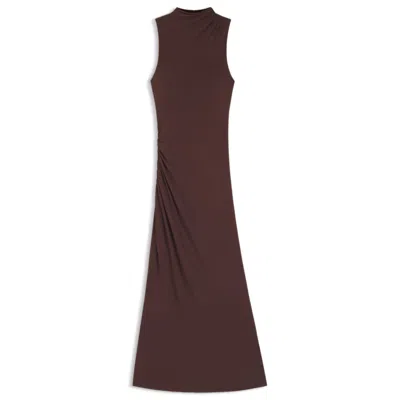Hugo Boss Slim-fit Jersey Dress With Gathered Details In Brown