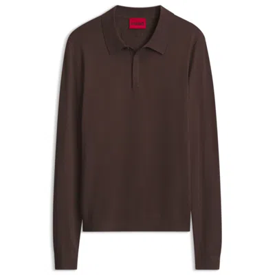 Hugo Boss Slim-fit Knit Polo With Reverse Logo In Brown