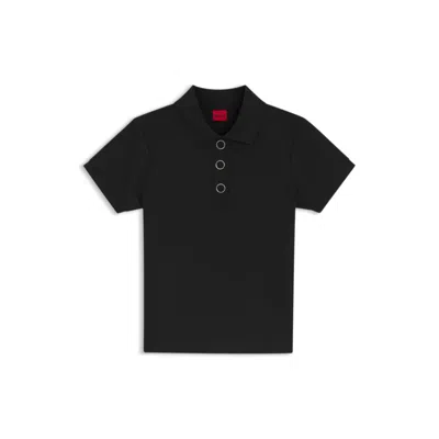 Hugo Boss Slim-fit Polo Shirt With Metal Buttons In Black