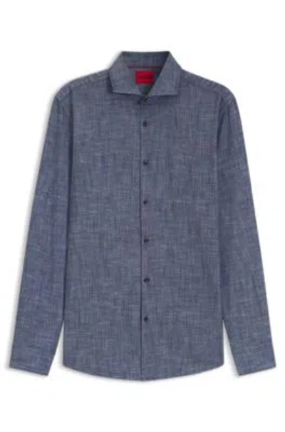 Hugo Boss Slim-fit Shirt In Cotton And Linen In Blue