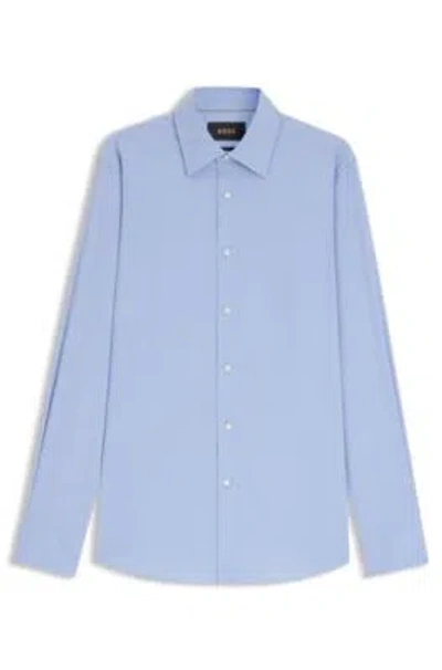Hugo Boss Slim-fit Shirt In Cotton-blend Stretch Poplin In Blue
