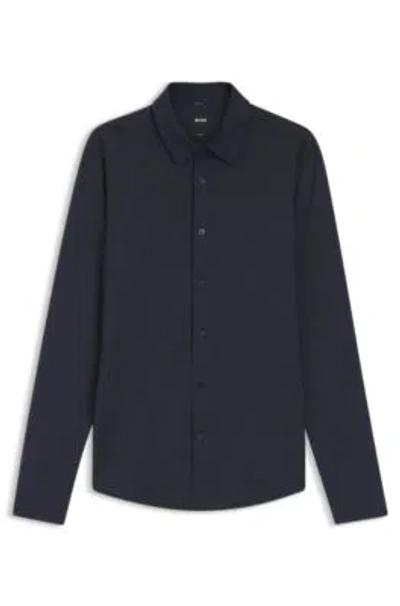 Hugo Boss Slim-fit Shirt In Italian Performance-stretch Seersucker In Black