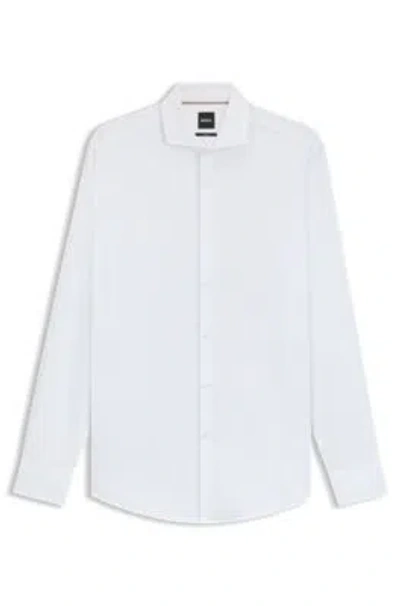 Hugo Boss Slim-fit Shirt In Italian-made Performance-stretch Jersey In White
