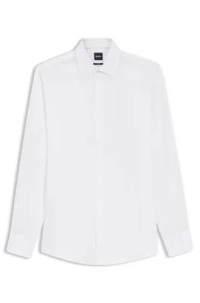 Hugo Boss Slim-fit Shirt In Italian-made Performance-stretch Jersey In White
