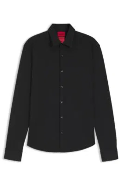Hugo Boss Oversize-fit Shirt In Cotton Twill With Patch Pockets In Black