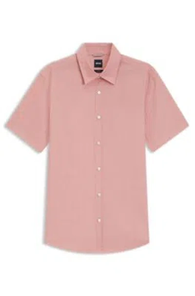 Hugo Boss Slim-fit Shirt In Stretch Linen In Pink
