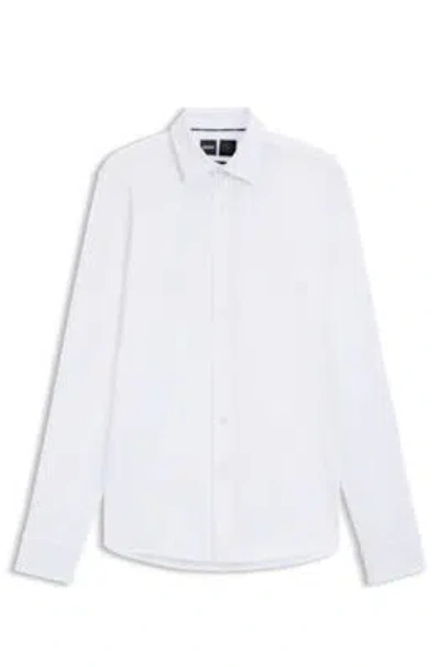 Hugo Boss Slim-fit Shirt In Structured Performance-stretch Jersey In White