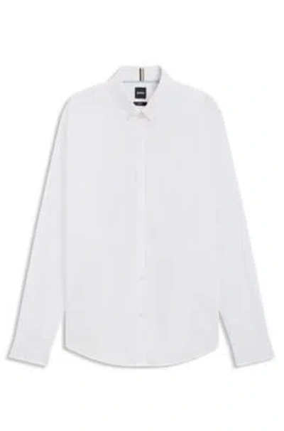 Hugo Boss Slim-fit Shirt In Italian-made Performance-stretch Jersey In White