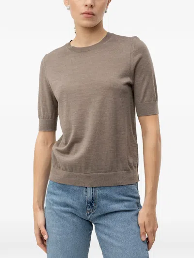 Hugo Boss Slim-fit Short-sleeved Sweater In Superfine Merino Wool In Neutrals
