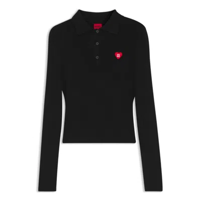 Hugo Boss Slim-fit Sweater In Ribbed Crepe With Polo Collar In Black