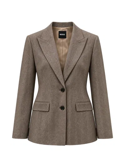 Hugo Boss Slim-fit Textured Blazer In Brown