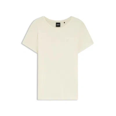 Hugo Boss Slim-fit T-shirt In A Cotton-silk Blend With An Embroidered Logo In White