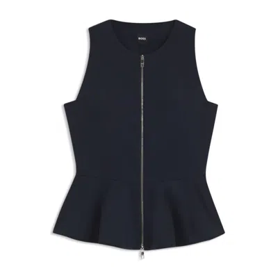 Hugo Boss Slim-fit Vest With Peplum Hem In Blue