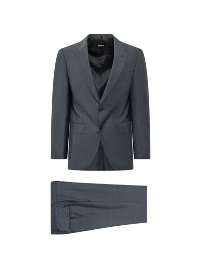 Hugo Boss Slim-fit Wool Suit With Pattern In Blue