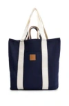 Hugo Boss Slimline Canvas Tote Bag With Logo Patch In Dark Blue