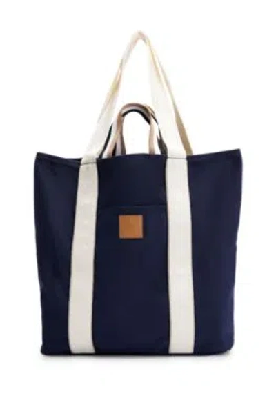 Hugo Boss Slimline Canvas Tote Bag With Logo Patch In Blue