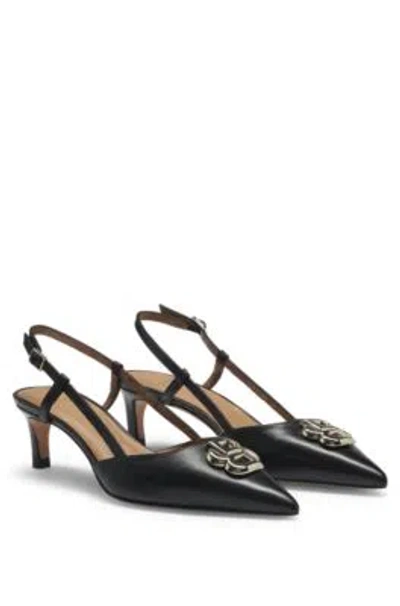 Hugo Boss Slingback Pumps In Nappa Leather With Double B Monogram In Black