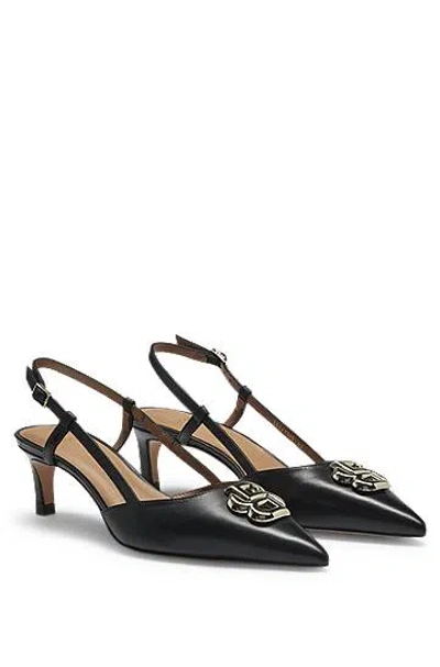 Hugo Boss Slingback Pumps In Nappa Leather With Double B Monogram In Black