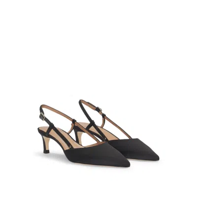 Hugo Boss Slingback Pumps In Soft Satin With Pointed Toe In Black