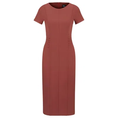 Hugo Boss Slit-front Business Dress With Gathered Details In Brown