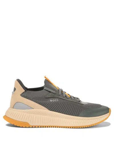 Hugo Boss Boss Sock Fabric Low-top Sneakers In Grey