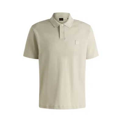 Hugo Boss Slub Cotton-linen Polo Shirt With Logo Badge In Beige