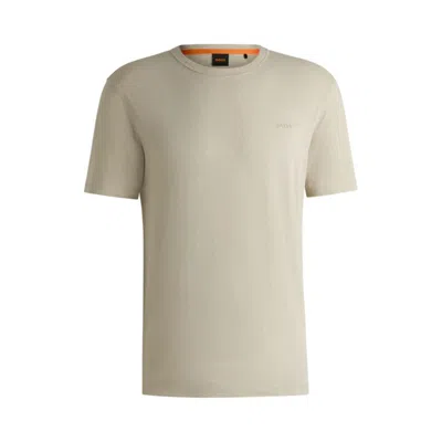 Hugo Boss Slub-cotton T-shirt With Logo Detail In Beige