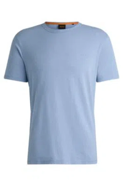 Hugo Boss Slub-cotton T-shirt With Logo Detail In Light Blue