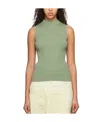 Hugo Boss Sleeveless Mock-neck Top With Ribbed Structure In Green