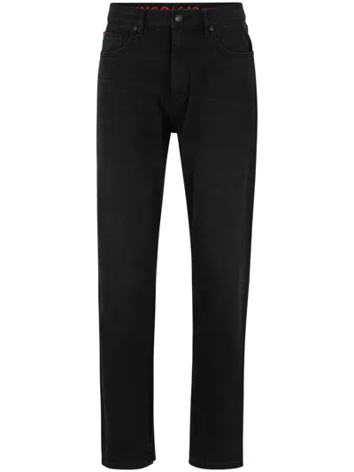 Hugo Boss Smiley-print Mid-rise Slim-fit Jeans In Black