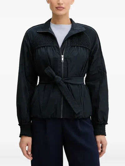 Hugo Boss Smocked-yoke Belted Jacket In Blue