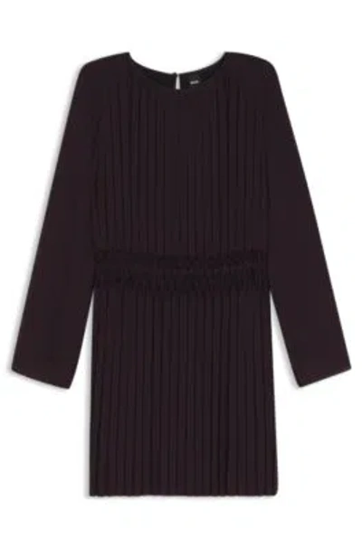 Hugo Boss Smocked-waistband Dress With Plissé Pleats In Black