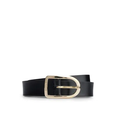 Hugo Boss Smooth-leather Belt With Logo-engraved Buckle In Black