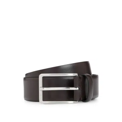 Hugo Boss Smooth-leather Belt With Logo-engraved Buckle In Brown