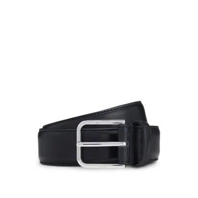 Hugo Boss Smooth Leather Belt With Silver-tone Buckle In Blue