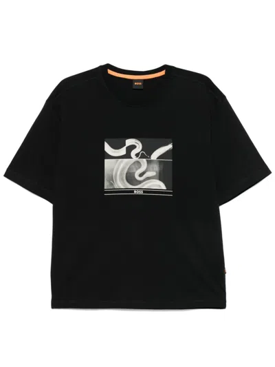 Hugo Boss Snake-print T-shirt In Black