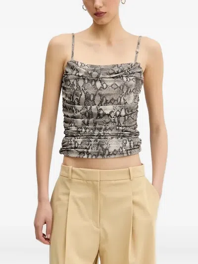 Hugo Boss Snakeskin-print Cowl-neck Top In Black