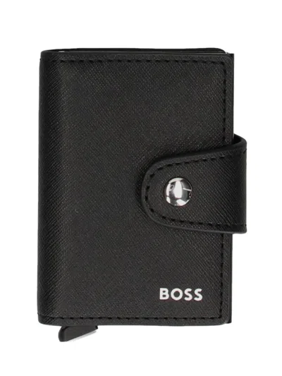 Hugo Boss Snap-button Leather Wallet In Black