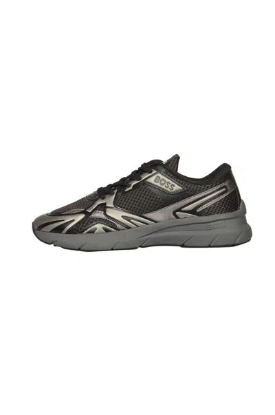 Hugo Boss Panelled Mesh Sneakers In Black