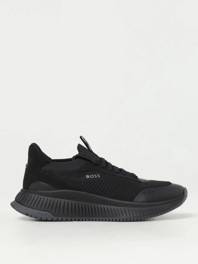 Hugo Boss Sock Trainers With Knitted Upper And Fishbone Sole In Black