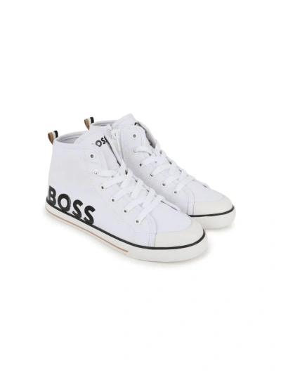 Hugo Boss Sneakers High-top In Tela Con Logo In White